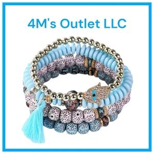 Beaded Bracelet Set with Tassel and Charm